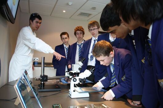Students view microchips with intel